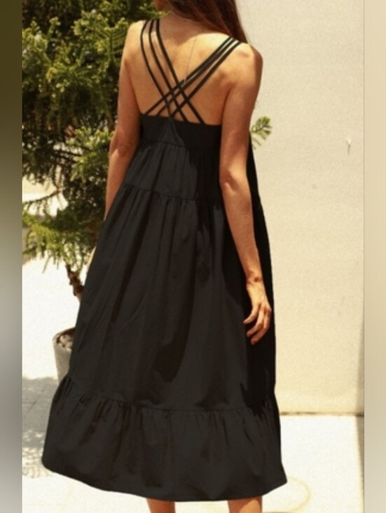 Dresses & Skirts - NWT - Lyocell Cotton Frieeah Boutique Black Cross-Back Midi Sundress - Size L